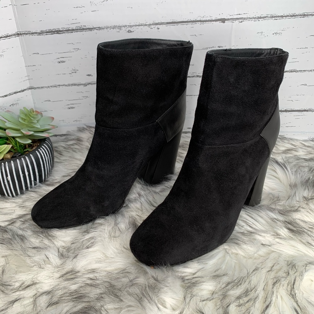 SEE BY CHLOE Luxury Minimalist Black Suede Square Toe Ankle Boots, 39.5/9.5 - Picture 14 of 14